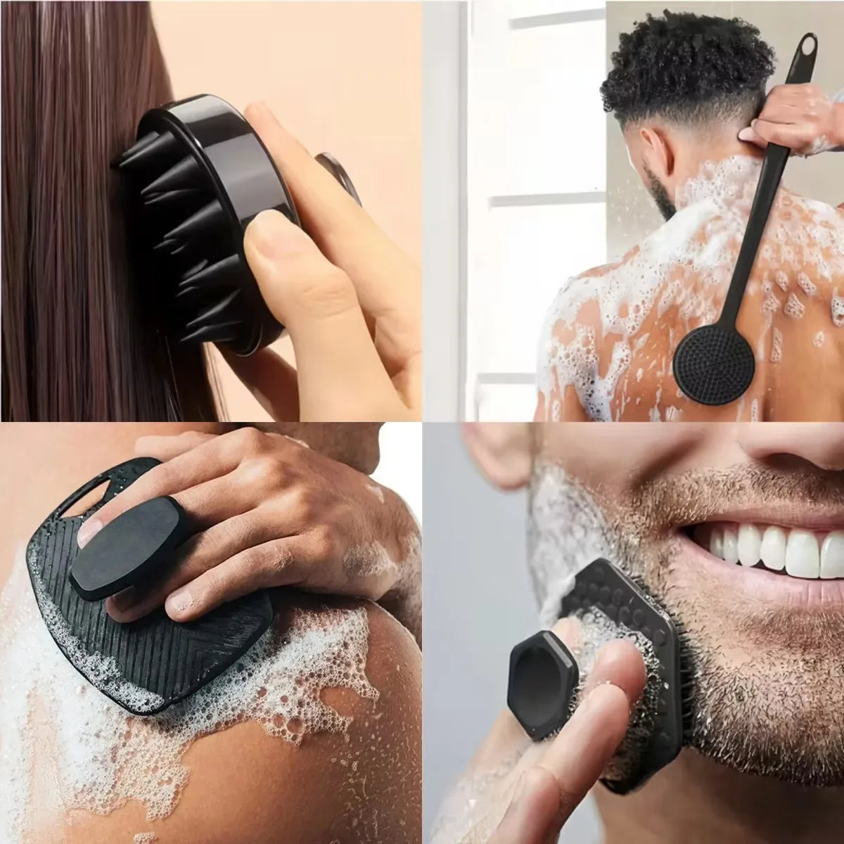 Virelia™ SilkaTouch Set-Set de 4 cepillos exfoliantes de silicona suave para limpieza corporal, masaje delicado y cuidado diario de la piel.