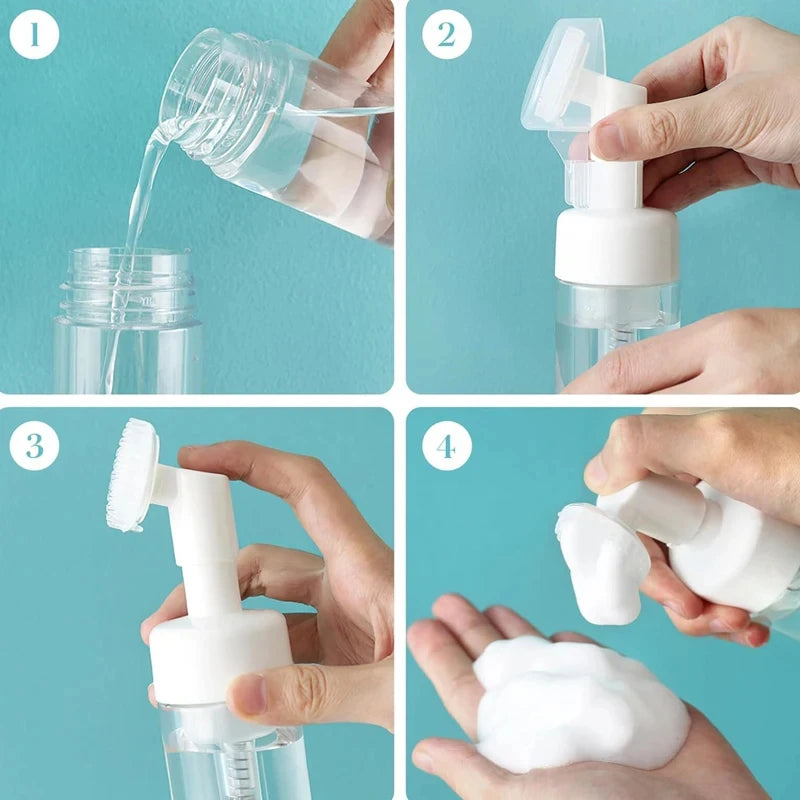 Virelia™ FoamGlow Brush-Dispensador de espuma facial de 100 ml con cepillo de silicona integrado para una limpieza suave, práctica y profunda.