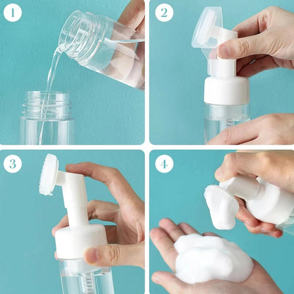 Virelia™ FoamGlow Brush-Dispensador de espuma facial de 100 ml con cepillo de silicona integrado para una limpieza suave, práctica y profunda.