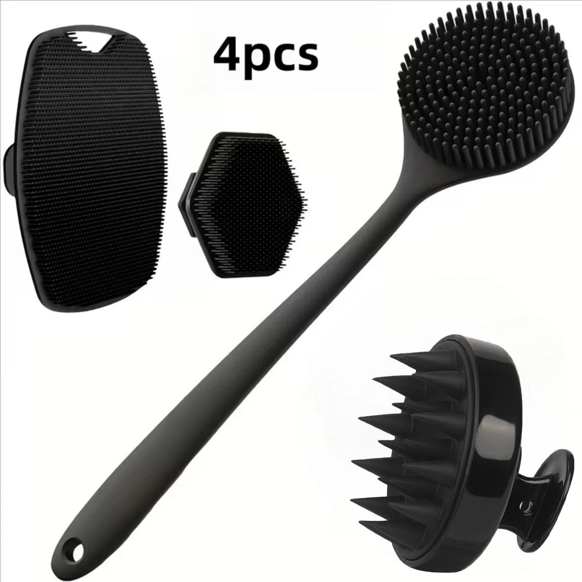 Virelia™ SilkaTouch Set-Set de 4 cepillos exfoliantes de silicona suave para limpieza corporal, masaje delicado y cuidado diario de la piel.