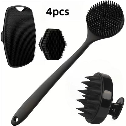 Virelia™ SilkaTouch Set-Set de 4 cepillos exfoliantes de silicona suave para limpieza corporal, masaje delicado y cuidado diario de la piel.