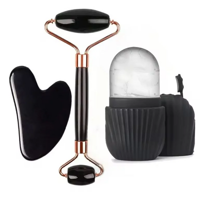Virelia™ Crystal Sculpt-Set de rodillo facial de hielo y Gua Sha diseñado para reafirmar, esculpir el contorno facial y aportar una sensación de frescura revitalizante.
