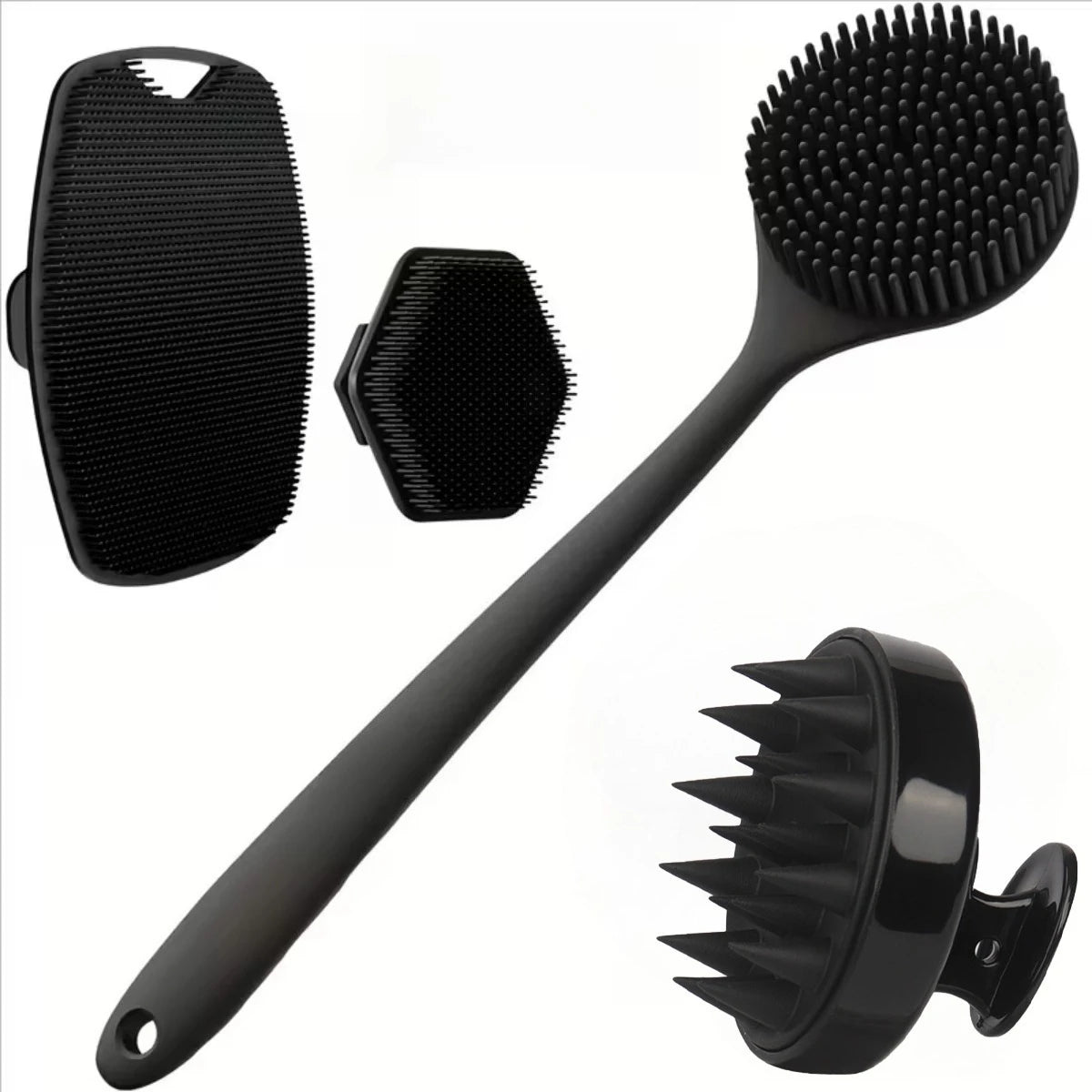 Virelia™ SilkaTouch Set-Set de 4 cepillos exfoliantes de silicona suave para limpieza corporal, masaje delicado y cuidado diario de la piel.