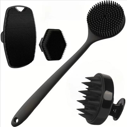 Virelia™ SilkaTouch Set-Set de 4 cepillos exfoliantes de silicona suave para limpieza corporal, masaje delicado y cuidado diario de la piel.