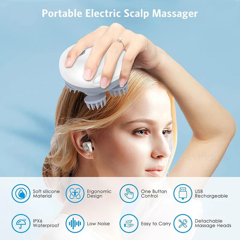 Virelia™ ScalpEase - Masajeador eléctrico para cuero cabelludo con masaje profundo, relajación muscular y cuidado diario.